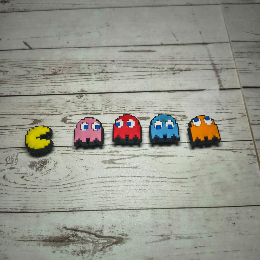 Pac-Man Jibbitz Shoe Charms Set 5pc Pixel Ghosts Blinky Pinky Inky Clyde Retro